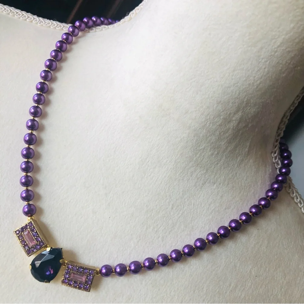 Handcrafted repurpose purple passion sparkle pendant Czech glass Pearl necklace